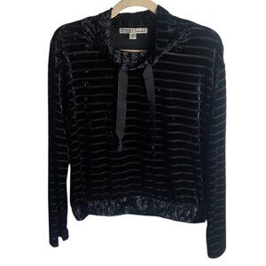 Gypsies & Moondust Size S Black Crushed Velvet Burnout Cowl Neck Striped Shirt